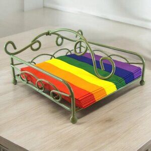 Vintage Napkin Holder Green Painted Metal Decorative Table Setting